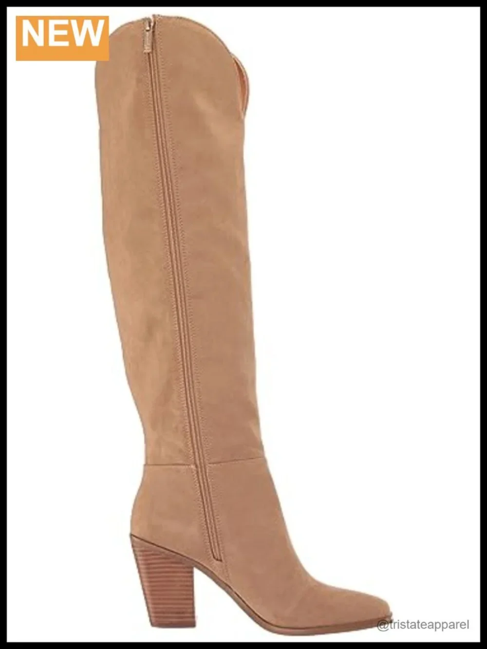 Faux Suede Over-the-Knee Boots Block Heel Almond Toe Equestrian Zip